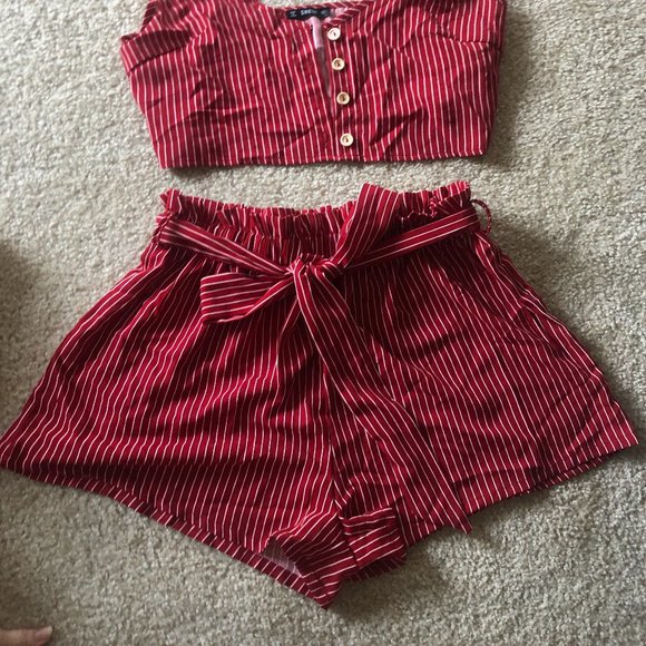 Striped Crop Top and Short Set - Picture 2 of 2